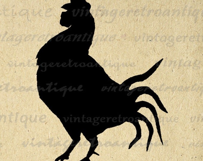 Rooster Silhouette Digital Image Download Chicken Farm Animal Illustration Printable Graphic Vintage Clip Art HQ 300dpi No.3385