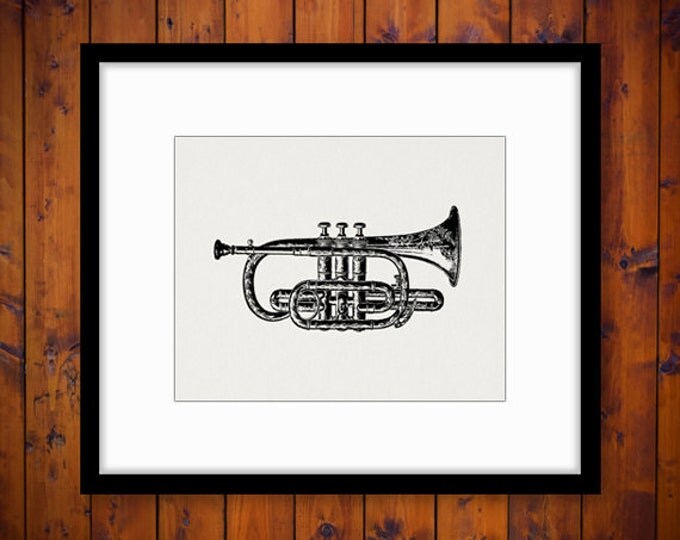 Digital Image Elegant Trumpet Printable Music Illustration Graphic Download Antique Clip Art Jpg Png Eps HQ 300dpi No.1500