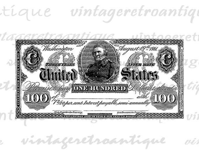 Digital Graphic Antique 100 Dollar Bill Image Printable Download Vintage Clip Art Jpg Png Eps HQ 300dpi No.2363