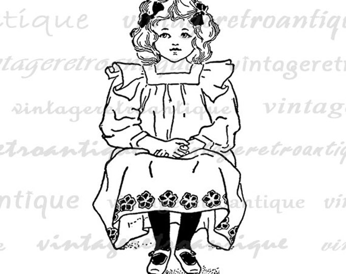 Digital Graphic Little Miss Muffet Download Fairy Tale Illustration Image Printable Antique Clip Art Jpg Png Eps HQ 300dpi No.2376