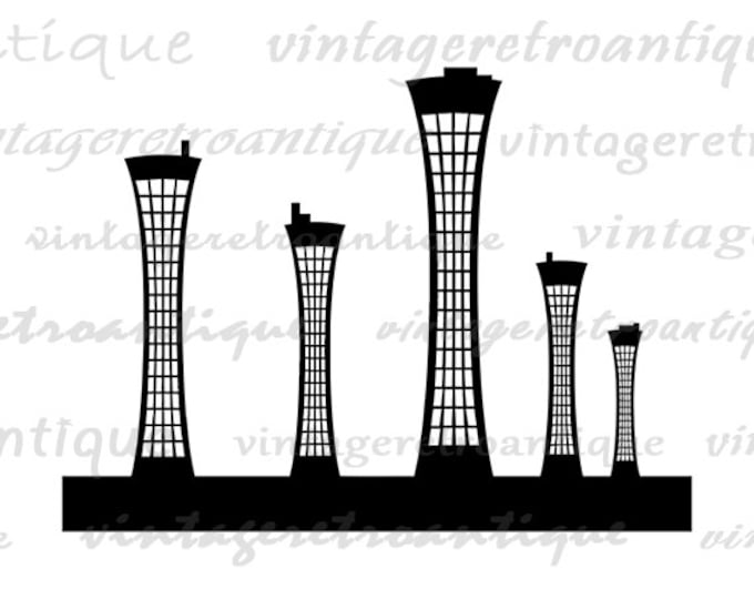 Retro City Image Digital Download Skyscrapers Skyline Graphic Printable Vintage Clip Art Jpg Png Eps HQ 300dpi No.1963