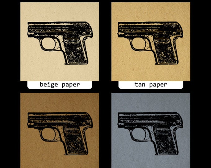 Printable Pistol Gun Graphic Digital Handgun Download Illustration Image Vintage Clip Art Jpg Png Eps 18x18 HQ 300dpi No.1398