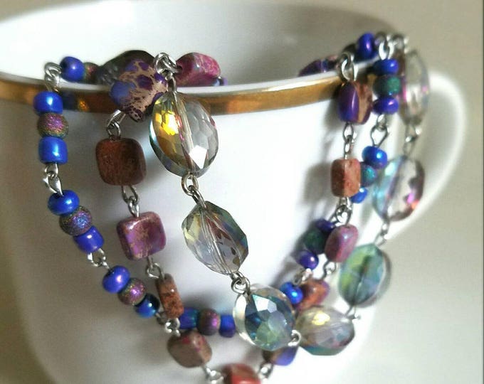 Purple Blue Crystal Multicolored Opal Galaxy Bracelet
