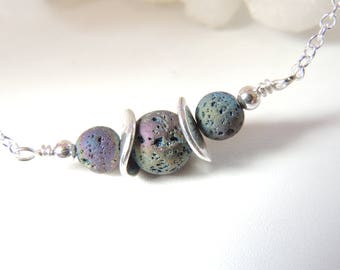 Rainbow Lava Stone Essential Oil Diffuser Necklace, Aromatherapy Jewelry, Diffuser Necklace, Minimalist Necklace, Layering Necklace
