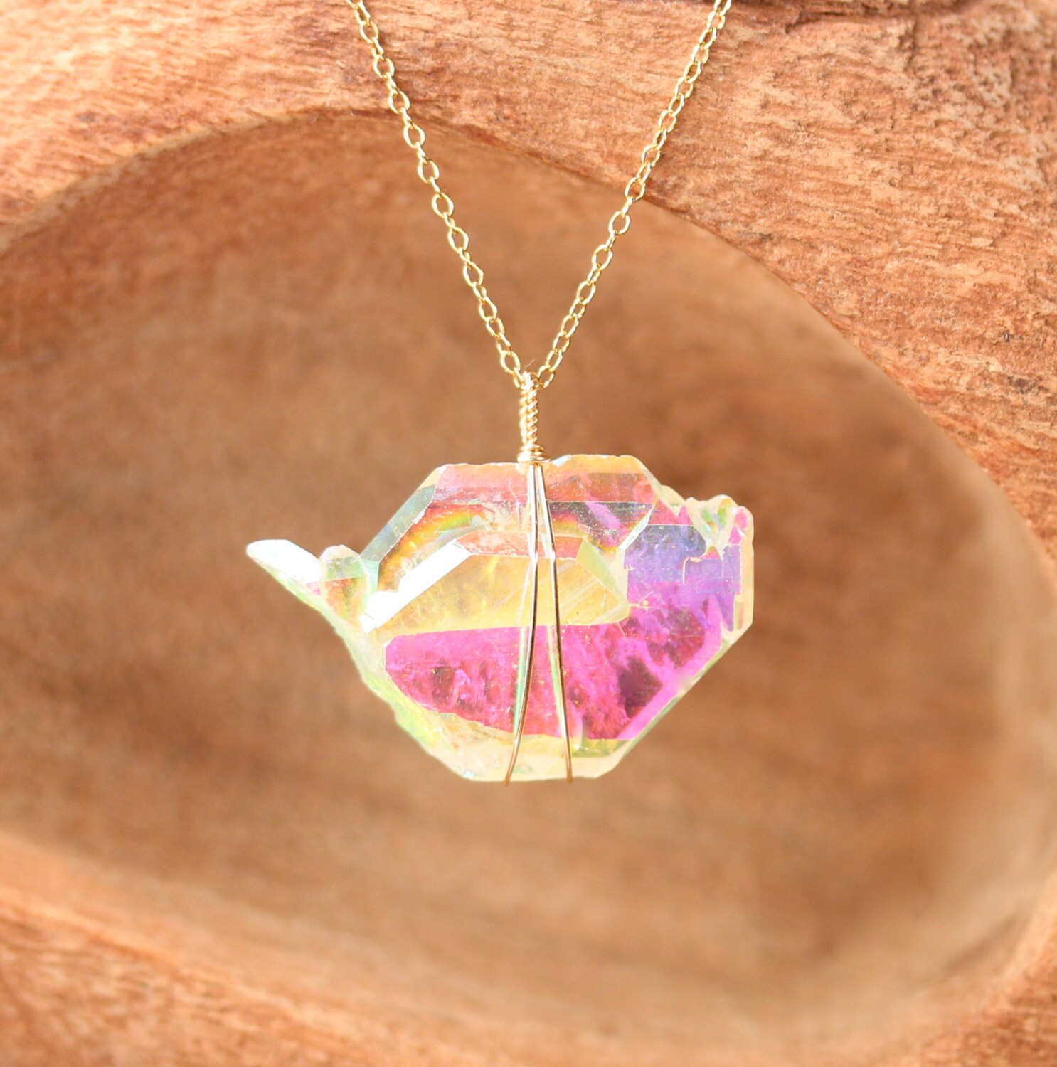 angel aura quartz pendant