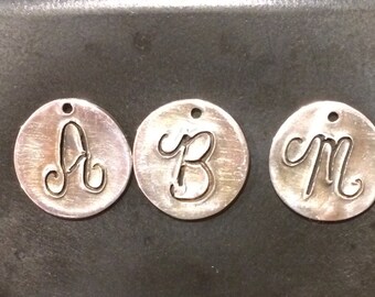 Fine silver initial pendant necklace, Silver monogram charm necklace, Silver PMC necklace
