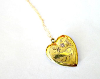 Vintage Gold Heart Locket, Gold Filled Heart Locket
