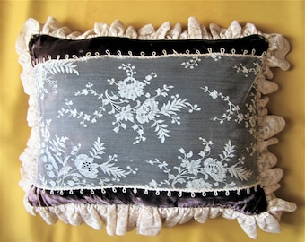 Antique lace and vintage velevt pillow