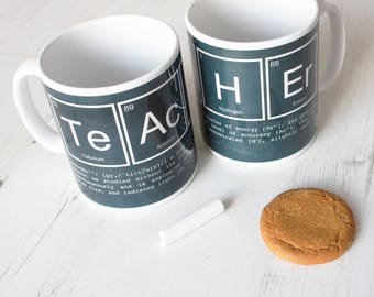 SECONDS SALE *** TEACHER Mug Chalk Board Science Funny Gift Periodic Table Elements Ceramic Big Bang Theory Breaking Bad Back to School