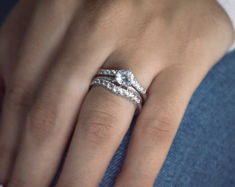 moissanite double shared prong contoured ring guard sterling silver ring guard with 74ct forever brilliant moissanite moissanite ring - Wedding Ring Guards moissanite double shared prong contoured ring guard sterling silver ring guard with 74ct forever brilliant moissanite moissanite ring - Wedding Ring Guards