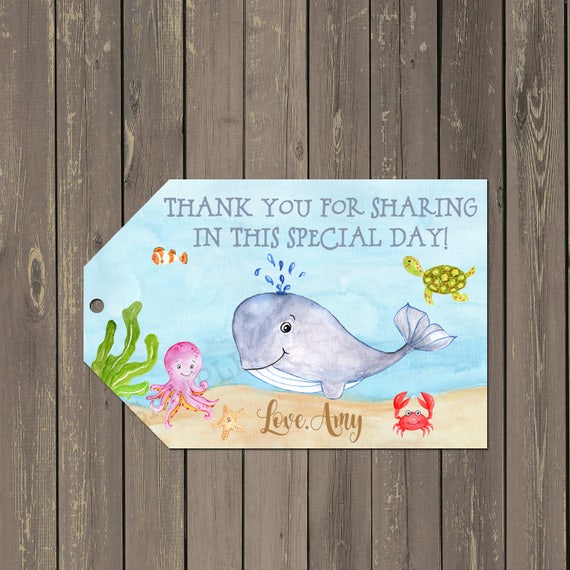 Ocean Baby Shower Favor Tags, Sea Animals Baby Shower Thank you Tags