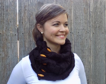 Black Cozy Cable Cowl - Neck Warmer - Scarf