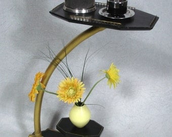 Antique Coffee Table, PLANT TABLE 3 Levels, Walnutwood+Gold, 20s 30s German Art Déco