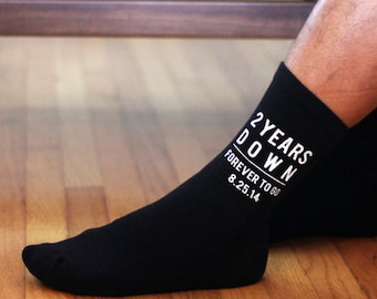 2nd Wedding Anniversary Socks 2 Years Down Forever to Go, Choose from Designs Personalized With Wedding Date or Initials