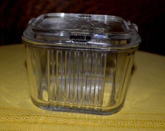 Vintage Refrigerated Clear Glass Lidded Container From The 50's