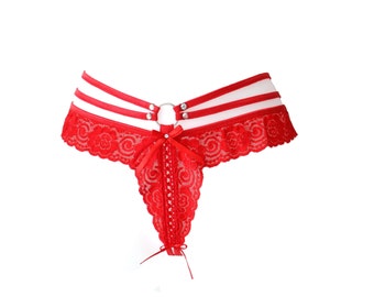 G-string Sexy Lingerie Opened G-string Red Lace