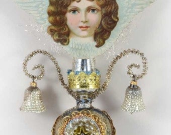 Was 299.95 - Save 50.00 Blue-Eyed Cherub Angel on Slender Antique Triple-Indent Glass Topper TT16001