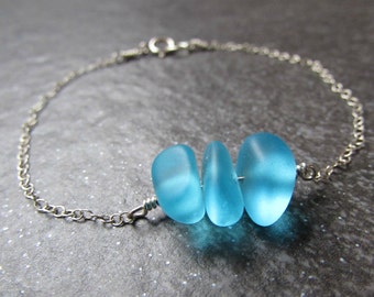 Blue Sea Glass Bracelet in Sterling Silver, 14K Gold Filled or Rose Gold Filled- Beach Glass Jewelry- Coastal Ocean Gifts- Sea Glass Jewelry