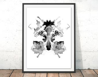 Wolf Print, Wolf Art, Rorschach, Watchmen-inspired Original Print Wolf Watercolour Home Decor Wolf Poster Illustration Gift by Robert Farkas