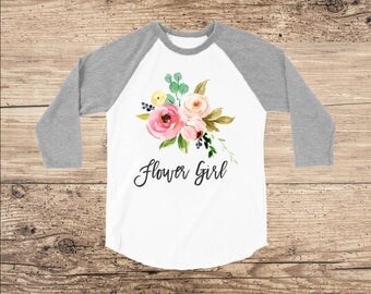Flower Girl Shirt, Watercolor Bouquet on Raglan