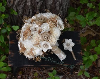 Wedding Bouquet Rustic Bouquet Woodland Bouquet Burlap Bouquet Sola Bouquet Ivory Bouquet Rustic Bouquet Daisy Bouquet Sola