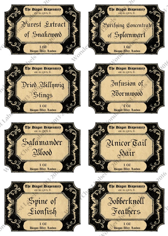 printable harry potter 38x25 labels apothecary labels set
