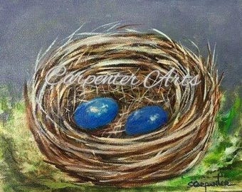 Bird Nest Eggs Original Canvas Painting