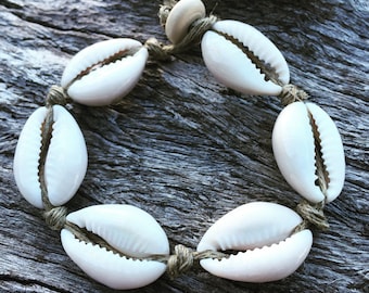 Handmade Hemp Shell Bracelet with Cowrie Shells, Sea Gypsy