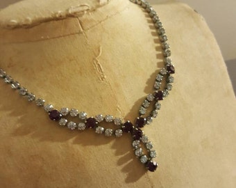 Vintage Amethyst Purple Rhinestone Drop Necklace