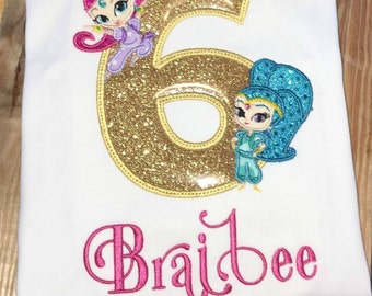 Shimmer and Shine Birthday Shirt or Outfit with Pants, Shorts or Skirt