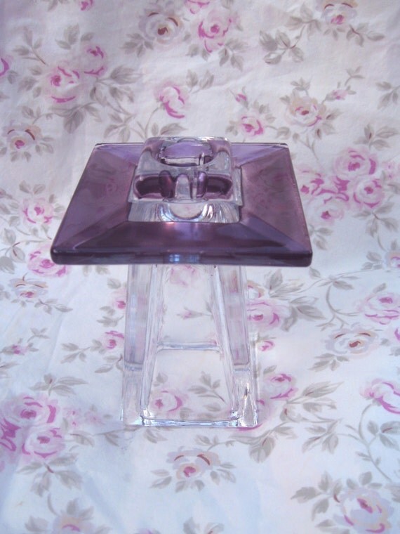 Vintage 1950's Amethyst Glass Candlestick Holder Purple
