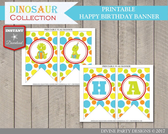 SALE INSTANT DOWNLOAD Printable Dinosaur Happy Birthday Banner / Dinosaur Collection / Item #3204