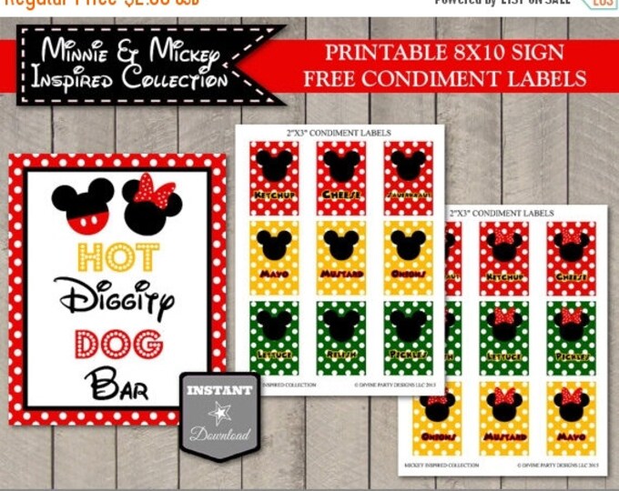 SALE INSTANT DOWNLOAD Mouse Hot Diggity Dog Bar Printable 8x10 Sign / Free Condiment Labels / Classic Girl and Boy Mouse Collection / Item #