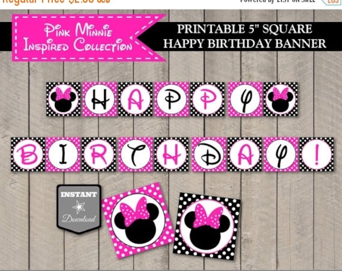 SALE INSTANT DOWNLOAD Hot Pink Mouse Happy Birthday Printable Party Banner / Hot Pink Minnie Collection / Item #1726