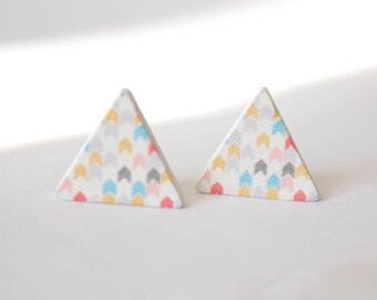 Colorful Chevron triangle wood earrings G25