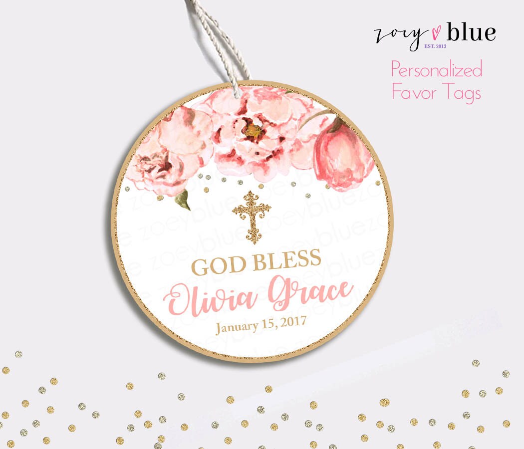 Floral Baptism Favor Tag Peony Christening Thank You Tags