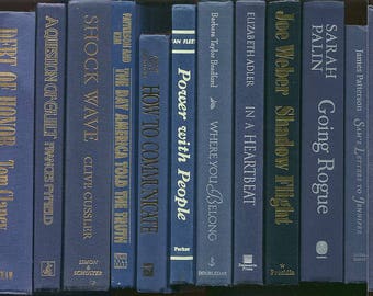 Books By The Half Foot, Lot of 5-6 hardcover books in shades of blue, navy blue, blue gray, Instant Library, Staging, Big shelf-filler set