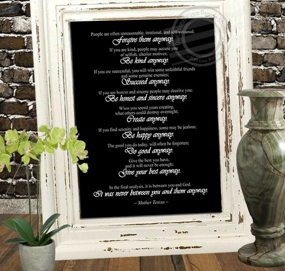 Do It Anyway Mother Teresa Quote Inspirational Wall Art Mother