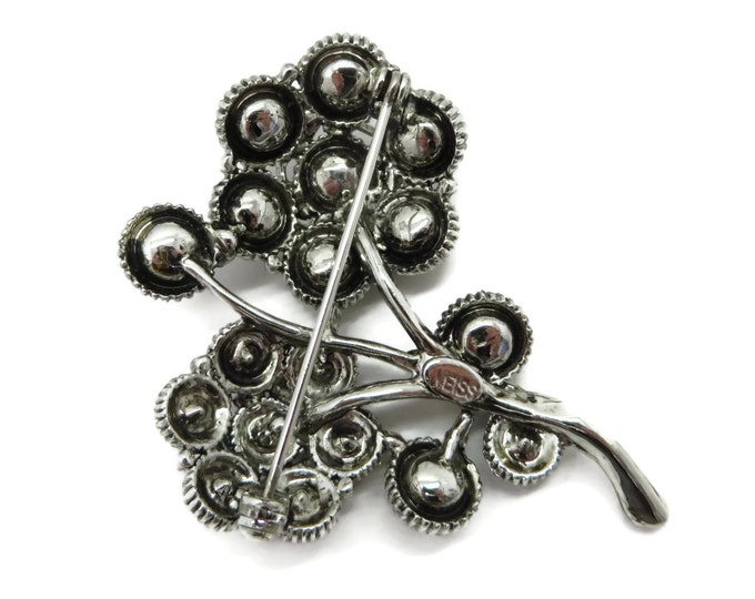 ON SALE Vintage WEISS Hematite Rhinestone Silver Tone Flower Brooch Pin