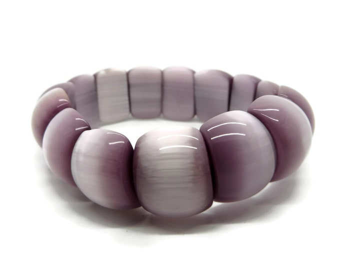 Vintage Purple Lucite Chunky Stretch Bangle Bracelet
