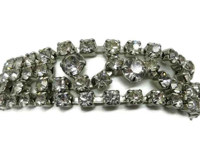 Signed KRAMER Rhinestone Bracelet | Vintage Multi-Row Crystal Rhinestone Link Bracelet | Bridal Jewelry