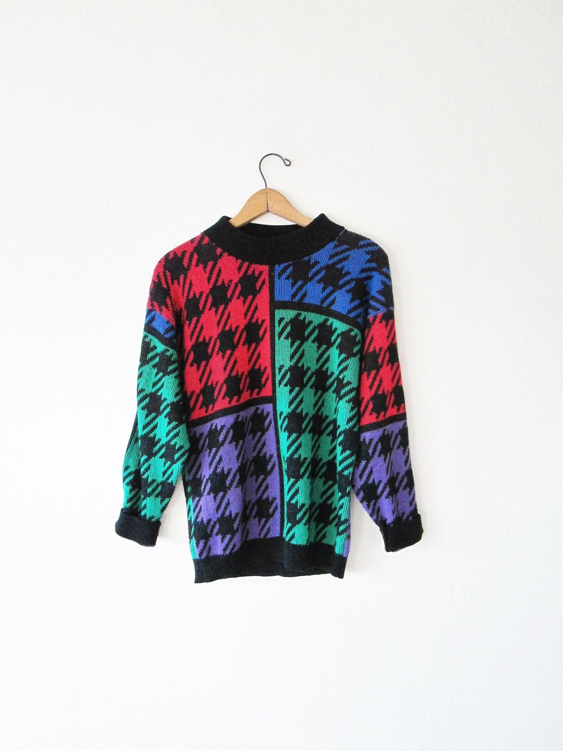 Wms Vintage 1980's GLAMOUR KNITS RAINBOW Houndstooth