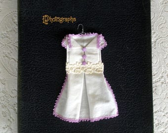 Vintage Hankie Origami Dress- White With Lavender Edging and Buttons