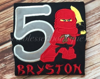 Boys Ninjago Birthday Shirt Red and Gray with personalization