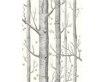 Wallpaper-Cole & Son WOODS AND STARS by the Roll Black/White/Linen/Charcoal/Midnight