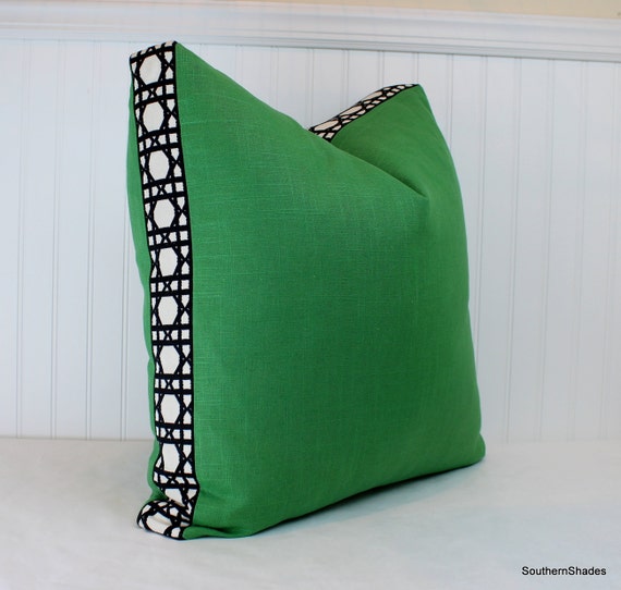 ONE Emerald Green Linen Box Pillow / Gusset Pillow Cover with