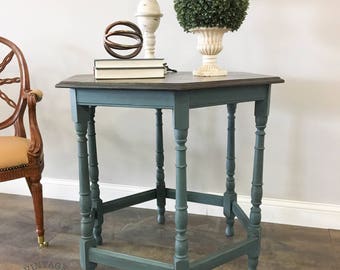 AVAILABLE: Blue Painted Side Table