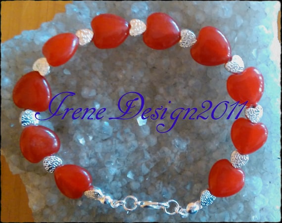 Ruby Hearts & Silver Hearts Bracelet by IreneDesign2011