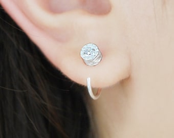 Silver Earrings, Hoop Earrings, Handmade Earrings, Silver Hoops, Topaz Gemstone Earrings, Unusual Earrings, Unique Earrings, Diamond Earring
