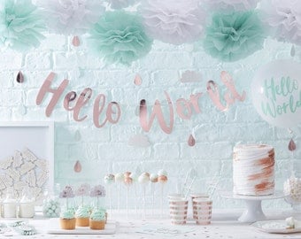Baby Shower Decorations Mint and Gold, Lovely Decorations including Paper Tableware, Baby Shower Banner and Paper Decorations, Baby Shower